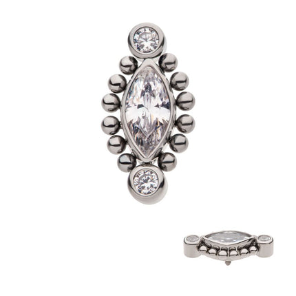 Invictus Titanium Internally Threaded with Bezel Set Round CZ & Beads Around Marquise CZ Top