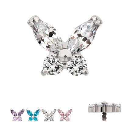 Invictus Titanium Internally Threaded Small Butterfly with Prong Set Round & Marquise Gem Top