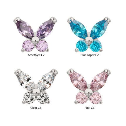 Invictus Titanium Internally Threaded Small Butterfly with Prong Set Round & Marquise Gem Top