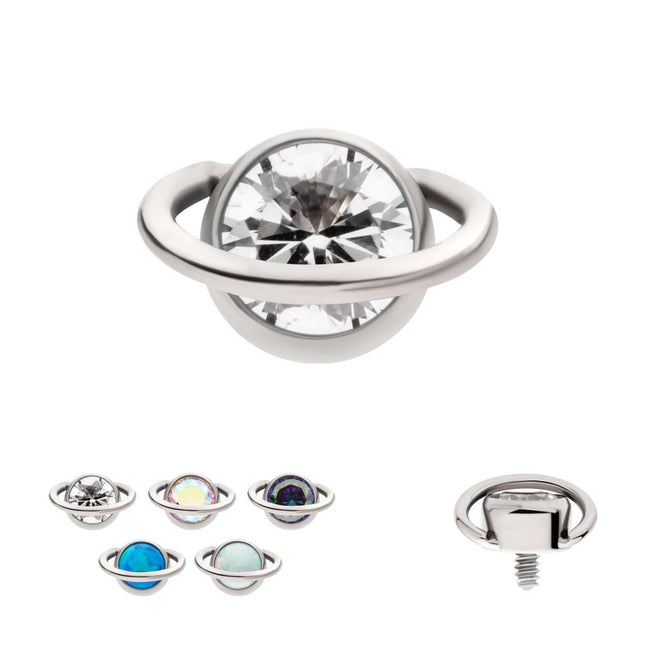 Invictus Titanium Internally Threaded Planet Top with Bezel Set Round CZ/Opal