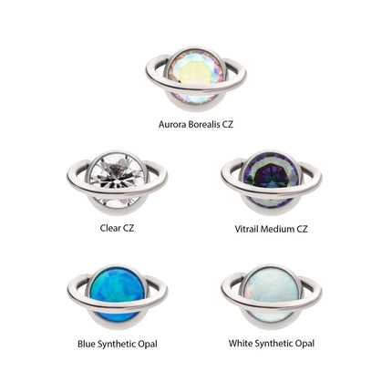 Invictus Titanium Internally Threaded Planet Top with Bezel Set Round CZ/Opal