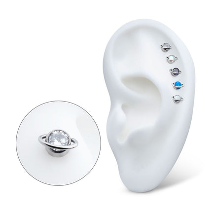 Invictus Titanium Internally Threaded Planet Top with Bezel Set Round CZ/Opal