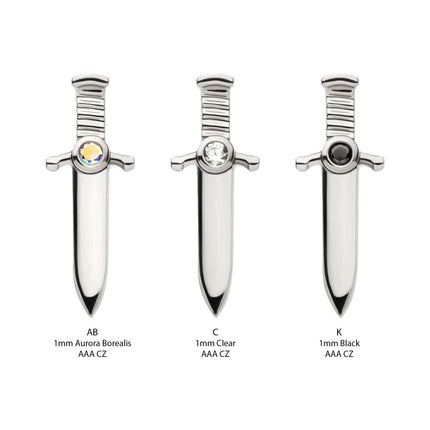 Invictus Titanium Internally Threaded with Bezel Set 1mm CZ Dagger Top