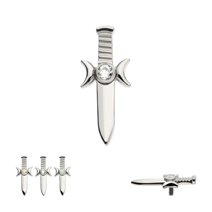 Invictus Titanium Internally Threaded with Bezel Set 2mm CZ/Opal Triple Moon Phase Dagger Top