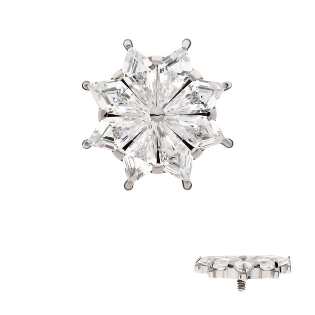 Invictus Titanium Internally Threaded 8-Cluster Prong Set Kite Shape CZ Flower Top