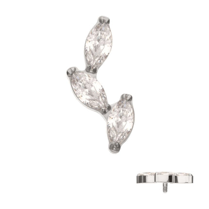 Invictus Titanium Internally Threaded Vine Shape Top with 3-Tier Full Clear CZ Gem Marquise