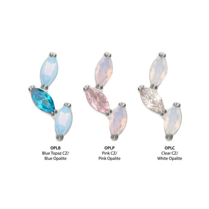 Invictus Titanium Internally Threaded Vine Shape Top with 3-Tier Alternating Opalite/CZ Marquise