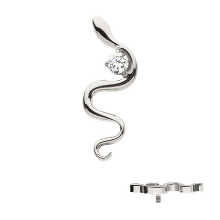 Invictus Titanium Internally Threaded with 1.8mm Prong Set Round CZ Gem Snake Top