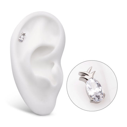 Invictus Titanium Internally Threaded Prong Set Oval CZ Gem Pineapple Top