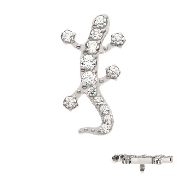 Invictus Titanium Internally Threaded Pave Set Round CZ Gem Lizard Top