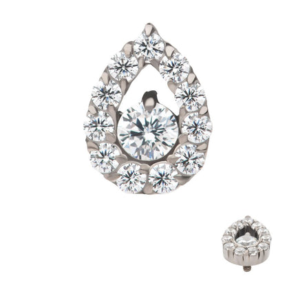 Invictus Titanium Internally Threaded Round CZ Center Hollow Teardrop Shape Top