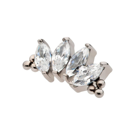 Invictus Titanium Internally Threaded with Tri Beads & Prong Set Marquise CZ 4-Cluster Top