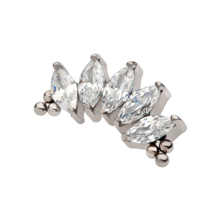 Invictus Titanium Internally Threaded with Tri Beads & Prong Set Marquise CZ 5-Cluster Top