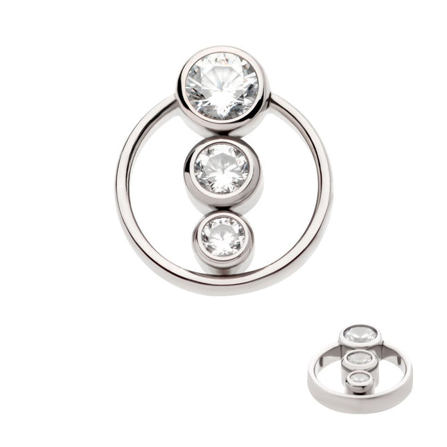Invictus Titanium Internally Threaded with Bezel Set 3-Cluster CZ & Cut Out Circle Top