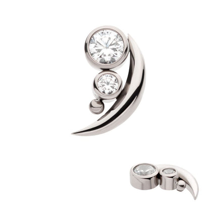 Invictus Titanium Internally Threaded with Bezel Set CZ & Bead Crescent Moon Top