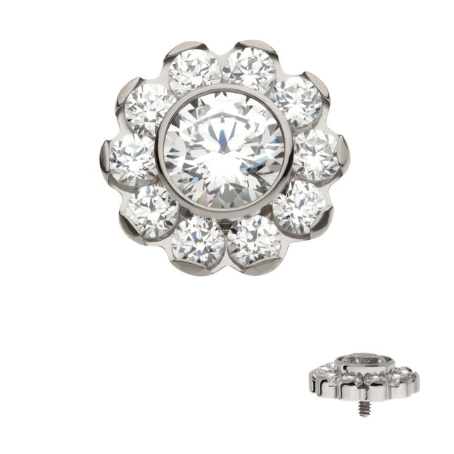 Invictus Titanium Internally Threaded Flower Top with 11 Clear CZ