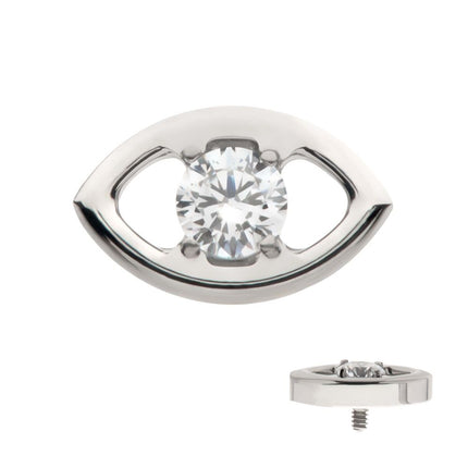 Invictus Titanium Internally Threaded Cut Out Evil Eye Top with 4 Prong Clear CZ