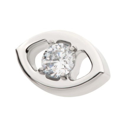 Invictus Titanium Internally Threaded Cut Out Evil Eye Top with 4 Prong Clear CZ