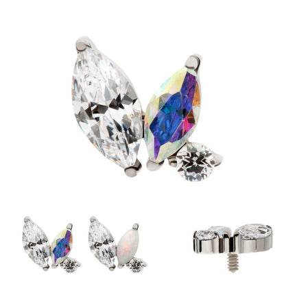 Invictus Titanium Internally Threaded Prong Set Marquise & Round CZ/Opal Staggered 3 Cluster Top