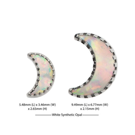 Invictus Titanium Internally Threaded Crescent Moon Top with Prong Set White Opal
