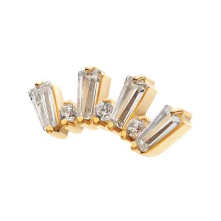 Invictus 24Kt Gold PVD Titanium Internally Threaded Prong Set Baguette & Round CZ 7-Cluster Top