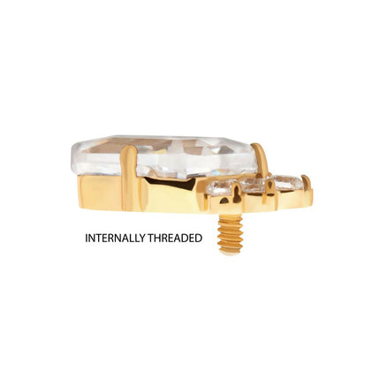 Invictus 24Kt Gold PVD Titanium Internally Threaded Prong Set Kite Shape CZ Top with 5-Cluster Round CZ