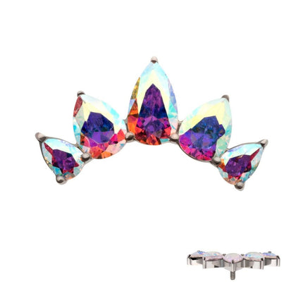 Invictus Titanium Internally Threaded Prong Set Teardrop CZ 5-Cluster Fan Shape Top