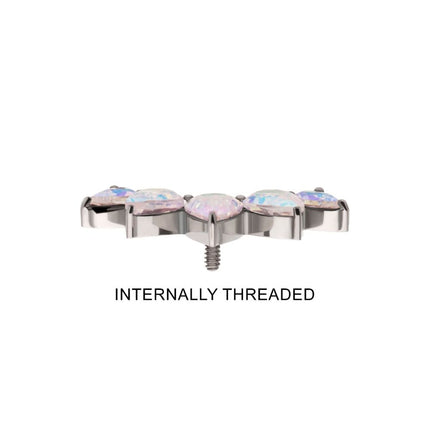 Invictus Titanium Internally Threaded Prong Set Teardrop CZ 5-Cluster Fan Shape Top