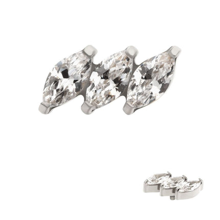 Invictus Titanium Internally Threaded Prong Set Marquise CZ Diagonal 3-Cluster Top