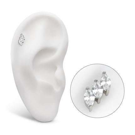 Invictus Titanium Internally Threaded Prong Set Marquise CZ Diagonal 3-Cluster Top