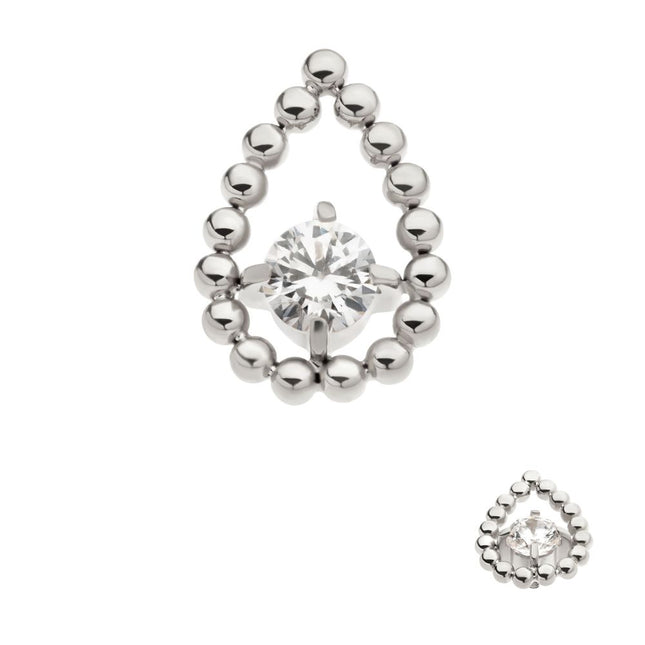 Invictus Titanium Internally Threaded Hollow Teardrop Shape Beads with Prong Set CZ Top