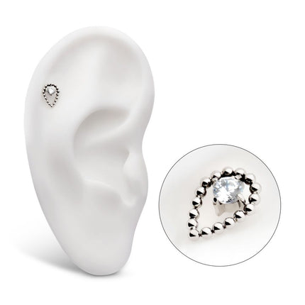 Invictus Titanium Internally Threaded Hollow Teardrop Shape Beads with Prong Set CZ Top