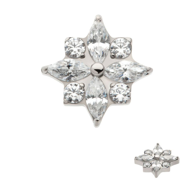 Invictus Titanium Internally Threaded with 4 Marquise & 4 Round CZ Flower Shape Top