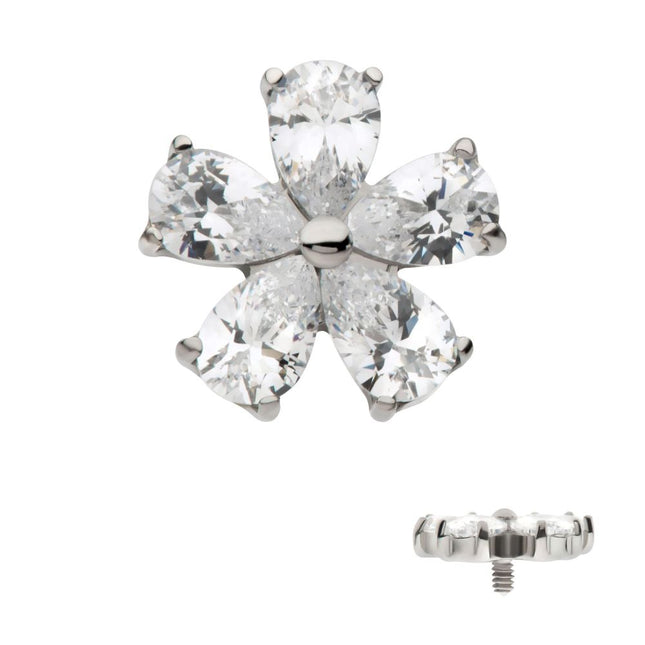 Invictus Titanium Internally Threaded Prong Set CZ Gem 5-Petal Flower Top