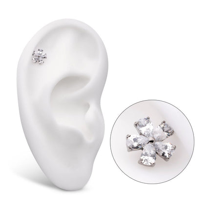 Invictus Titanium Internally Threaded Prong Set CZ Gem 5-Petal Flower Top