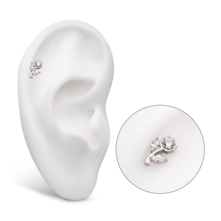 Invictus Titanium Internally Threaded Prong Set Round & Marquise CZ Gem Rose Flower Top