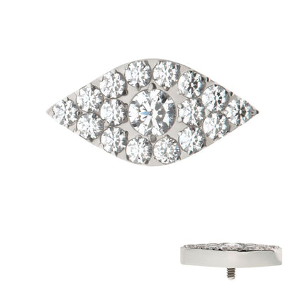 Invictus Titanium Internally Threaded Pave Set Full Clear Round CZ Gem Evil Eye Top