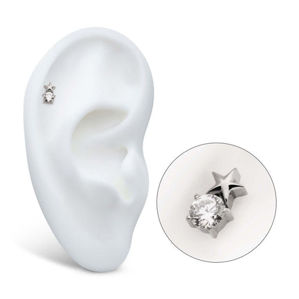 Invictus Titanium Internally Threaded Star with Prong Set Round CZ Top