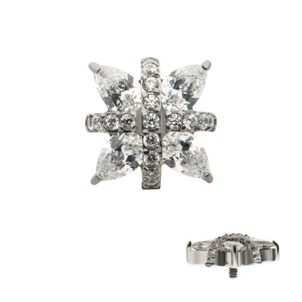 Invictus Titanium Internally Threaded Paved CZ Cross with Pronged Marquise CZ Flower Top