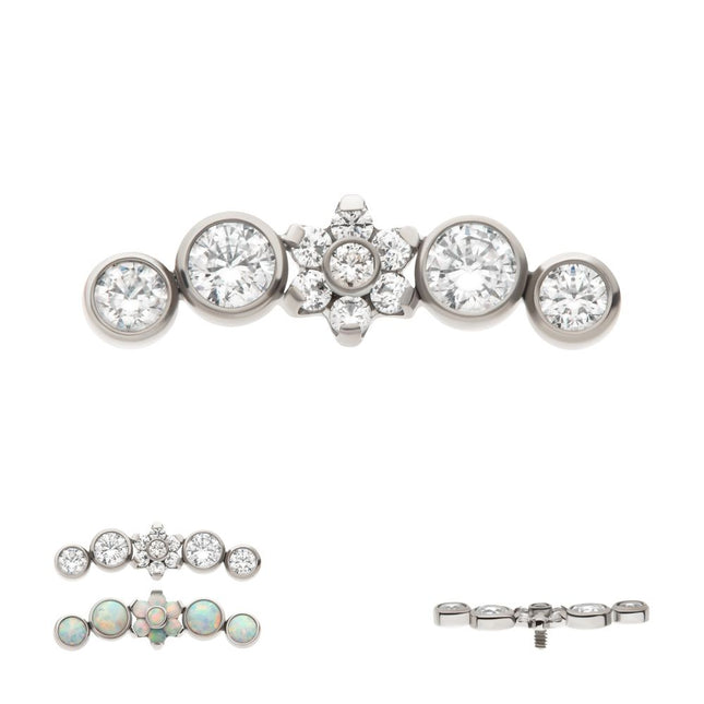 Invictus Titanium Internally Threaded Prong Set Flower with Bezel Set Round CZ/Opal Cluster Top