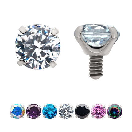 Invictus 14g Low Profile Titanium Internally Threaded with Prong Set Round 3A/5A CZ Top