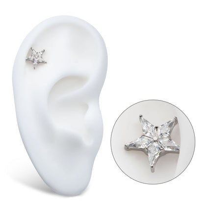 Invictus Titanium Internally Threaded Star Top with 5 Prong Set Kite Shape Clear CZ
