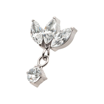 Invictus Titanium Internally Threaded 3 Cluster Marquise CZ Top with Dangle 4-Prong Round CZ