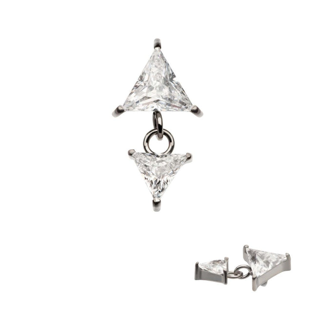 Invictus Titanium Internally Threaded Double Triangle Prong Set CZ Dangle Top