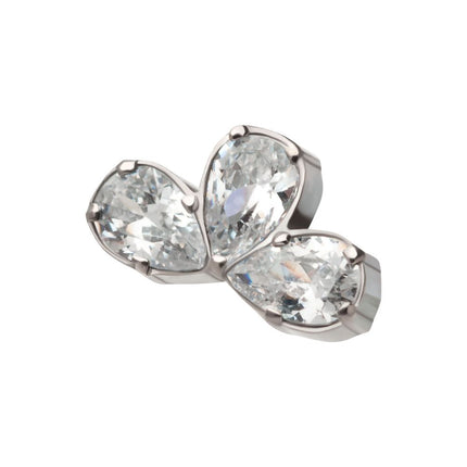 Invictus Titanium Internally Threaded Fan Shape Top with 3 Cluster Prong Set Teardrop CZ