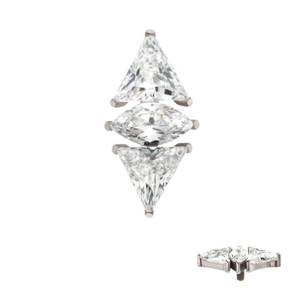 Invictus Titanium Internally Threaded 3 Cluster Top with Prong Set Marquise & Triangle CZ