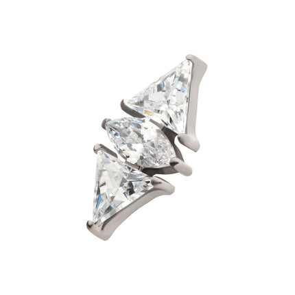 Invictus Titanium Internally Threaded 3 Cluster Top with Prong Set Marquise & Triangle CZ