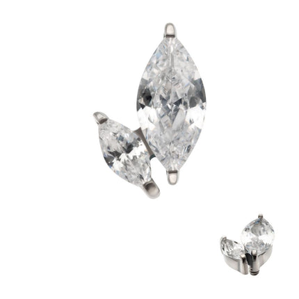 Invictus Titanium Internally Threaded Prong Set Marquise CZ 2-Cluster Top
