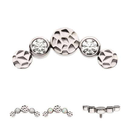 Invictus Titanium Internally Threaded Bezel Set CZ/Opal Hammered Cluster Top
