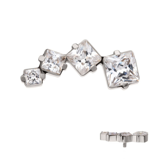 Invictus Titanium Internally Threaded Prong Set Princess Cut Gem Staggered 4-Cluster Top